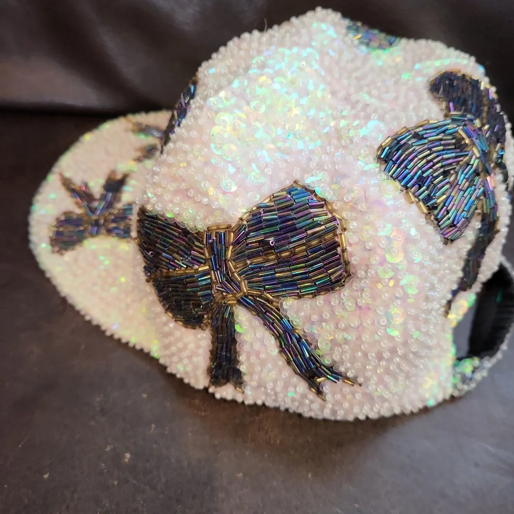 Women's Sequined Beaded Bow Baseball Hat Size Medium - Picture 3 of 5